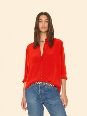  Camisas femininas | Camisa de seda Xirena Flame Scarlet Beau